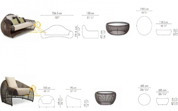 Kích thước chi tiết của sofa giả mây QD-694