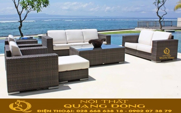 Sofa giả mây QD-697 đan lát thủ công bằng sợi mây nhựa cao cấp chịu nắng mưa