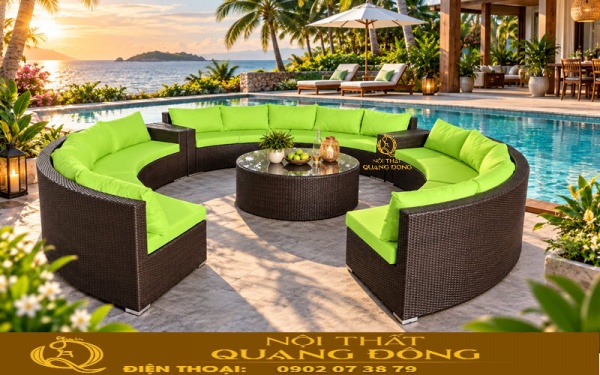 Sofa giả mây QD-713 là mẫu sofa tròn được thiết kế lắp ghép linh hoạt