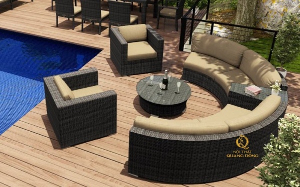 Sofa mây nhựa QD-732 cho không gian hồ bơi thêm tiện nghi