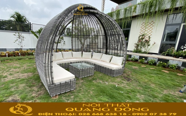 Mẫu sofa ngoài trời giả mây được thiết kế mái vòm che phong cách hiện đại QD-740
