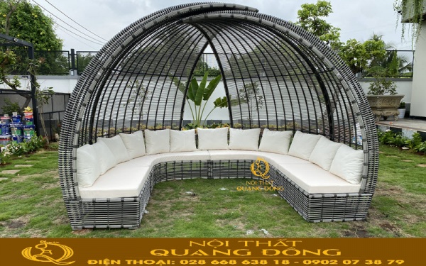 Sofa nhựa giả mây có mái che hình vòm  QD-740 được lắp ráp từ 4 mảnh rời lại với nhau tạo sự tiện nghi