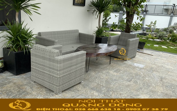 Sofa giả mây QD-741 thiết kế ở bố cục sofa bộ truyền thống tiện nghi