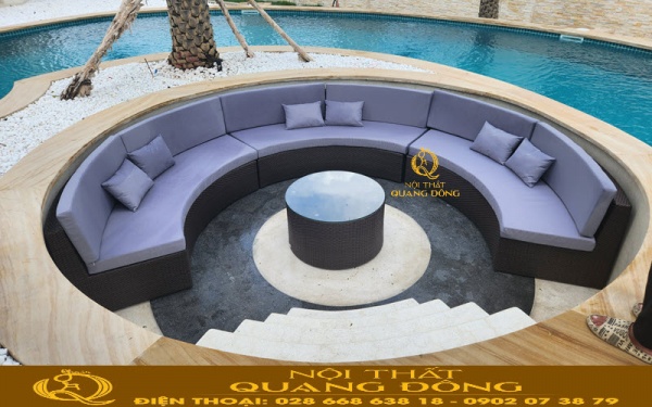 Sofa giả mây QD-742 hình bán nguyệt cho không gian cạnh hồ bơi thêm tiện nghi và sang trọng