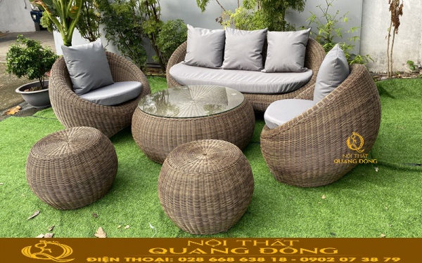 Bộ sofa giả mây QD-746 gam màu xám vân loang sang trọng