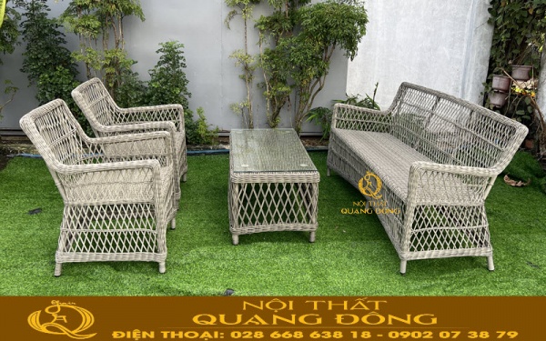 Sofa giả mây đan sợi tròn theo phong cách thiết kế cổ điển