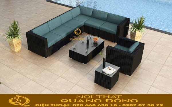 Sofa mây nhựa ngoài trời QD-714 mẫu sofa góc ngoài trời sang trọng tiện nghi