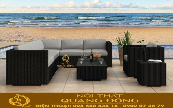 Sofa mây nhựa QD-714 đan bằng sợi mây nhựa bán nguyệt 6 ly bền đẹp, tính thẩm mỹ cao