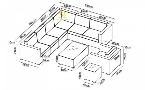 Kích thước sofa giả mây QD-714 