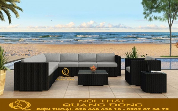Sofa giả mây QD-716 mẫu sofa góc đan sợi mây nhựa bán nguyệt kiểu đan lóng mốt kín