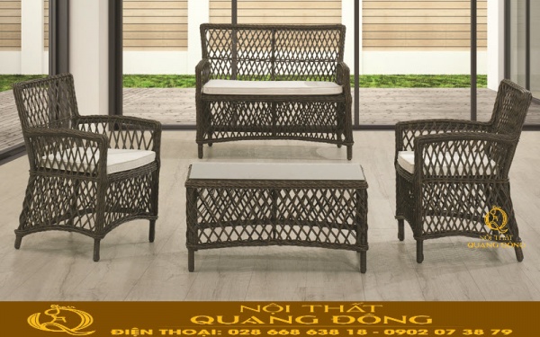 Sofa mây nhựa QD-717 kiểu dáng nhỏ gọn, dễ dàng bố trí ở mọi không gian nội ngoại thất