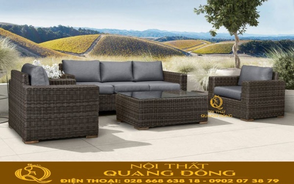 Sofa mây nhựa QD-723 sử dụng nệm lót màu xám 