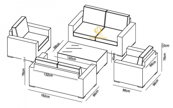 Kích thước sofa mây nhựa QD-725