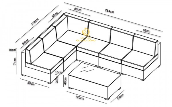 Kích thước sofa góc L mây nhựa QD-727 
