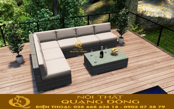 Sofa mây nhựa QD-728 màu xám nhã nhặn