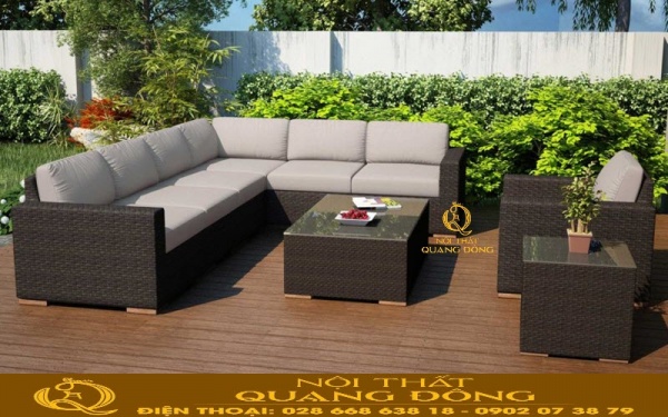 Sofa mây nhựa QD-729 mẫu sofa góc đẹp tiệ nghi cho ngoại thất sân vườn