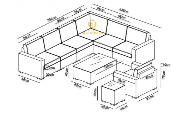 Kích thước tiêu chuẩn của bộ sofa mây nhựa QD-729