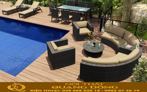 Sofa mây nhựa QD-732 Sofa mây nhựa bán nguyệt QD-732 thêm 2 ghế đơn gia tăng chỗ ngồi tối đa