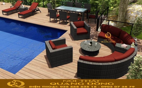 Sofa mây nhựa QD-732 kèm theo nệm lót màu đỏ lãng mạn Sofa mây nhựa QD-732 với thiết kế độc đáo khi sử dụng thêm nệm lót màu đỏ sẽ tôn nét lãng mạn, sang trọng cho không gian