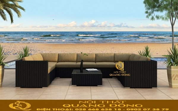 Sofa mây nhựa QD-733 kết hợp nệm vàng cát