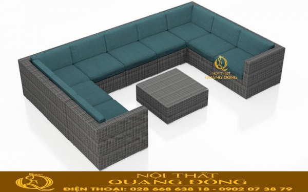Sofa mây nhựa QD-734 cho không gian sử dụng tiện dụng Sofa mây nhựa QD-734 sử dụng kèm nệm lót màu xanh nhẹ