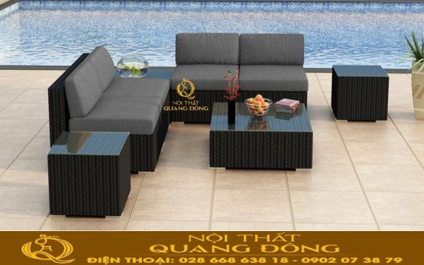 Sofa mây nhựa QD-736 kết hợp nệm xám càng thêm sự nhẹ nhàng và sang trọng cho sản phẩm
