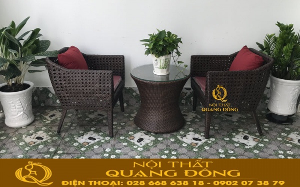 Bộ bàn ghế giả mây QD-268 set 2 ghế 1 bàn cho ban công