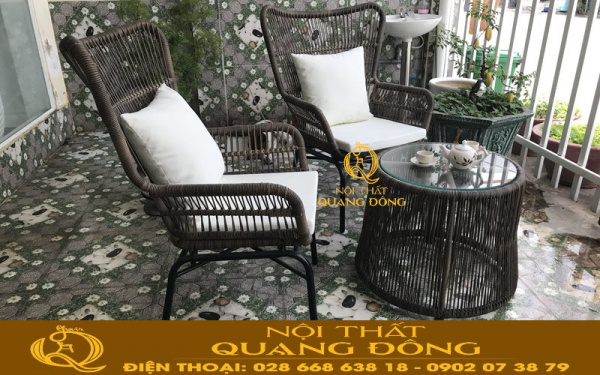 Mẫu bàn ghế giả mây cao cấp dùng cho ban công, bộ bàn ghế giả mây QD-387