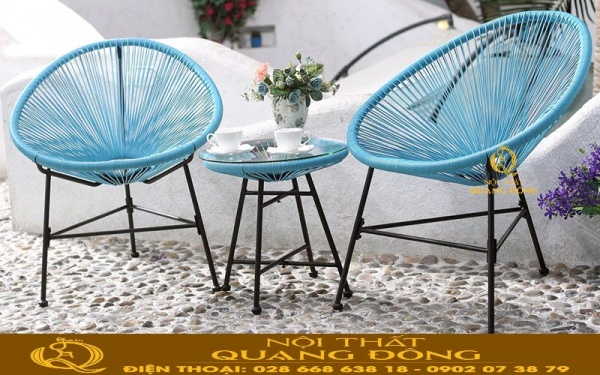 Bàn ghế ban công đan sợi tròn màu sắc tươi tắn đẹp mắt QD-2029