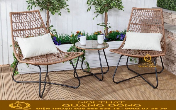 Bàn ghế ban công đẹp đan từ sợi mây nhựa tròn siêu bền chắc QD-2059