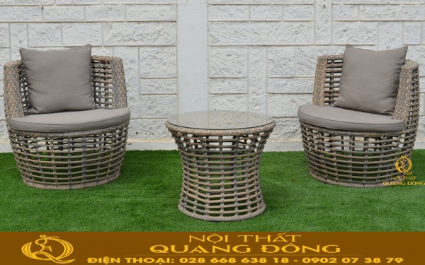 Bàn ghế ban công đan sợi mây nhựa bán nguyệt cao cấp QD-294