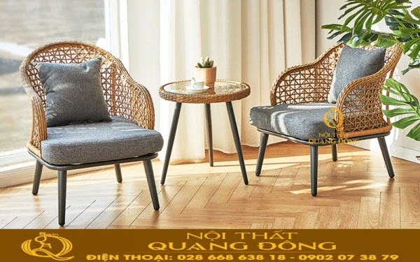 Bàn ghế ban công giả mây đan hoa thị chắc chắn đẹp mắt QD-309