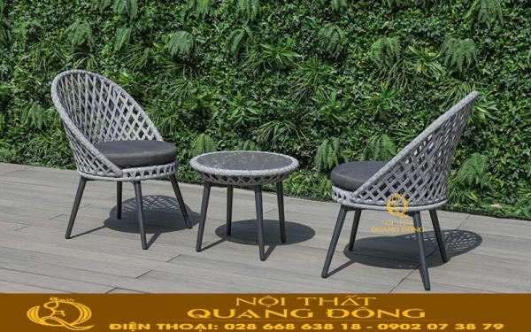 Bàn ghế ban công đan sợi dây dù polyethene cao cấp QD-341
