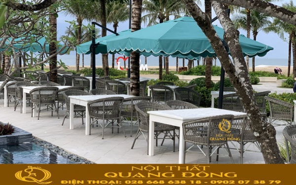 Bàn ghế cafe giả mây hiện đại và thẩm mỹ
