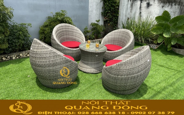 giá bộ bàn 4 ghế đan mây nhựa QD-211 rẻ tại nội thất quang đông