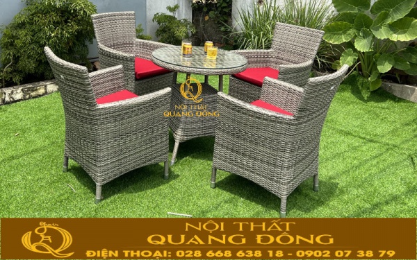 Bàn ghế giả mây QD-064 sang trọng với màu sám chu kỳ