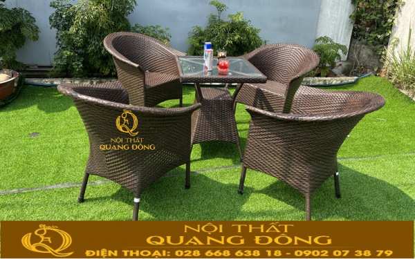 Mẫu bàn ghế giả mây QD-074 kiểu dáng sang trọng, đẹp mắt, giá thành bình dân hợp lý cho quán cafe