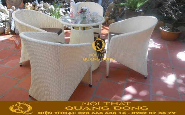 Mẫu bàn ghế giả mây QD-098 sự lựa chọn tối ưu cho quán cafe sân vườn