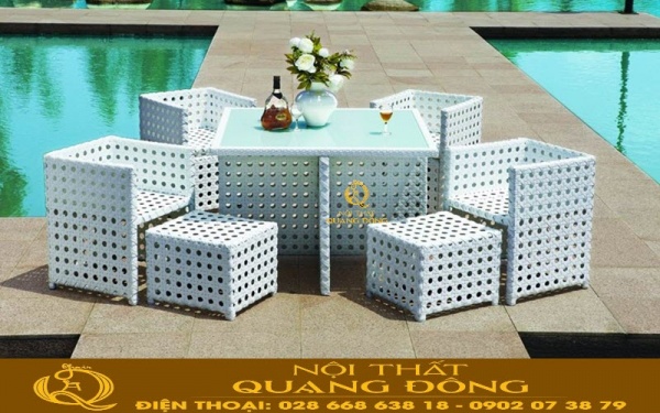 Bàn ghế giả mây QD-2030 thiết kế thông minh tiện lợi tiết kiệm không gian Bàn ghế giả mây QD-2030 dùng cho sân vườn ngoài trời rất sang trọng