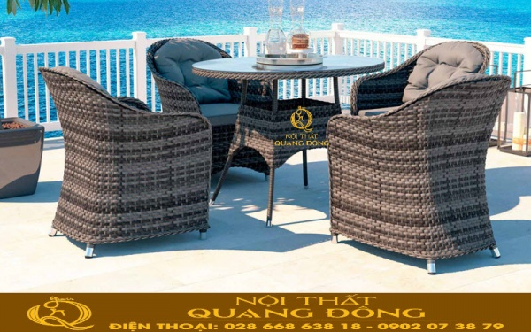 Bộ bàn ghế giả mây QD-2032 dùng cho ngoại thất sân vườn Bàn ghế ngoài trời sân vườn đẹp dùng cho quán cafe, khu resort QD-2032
