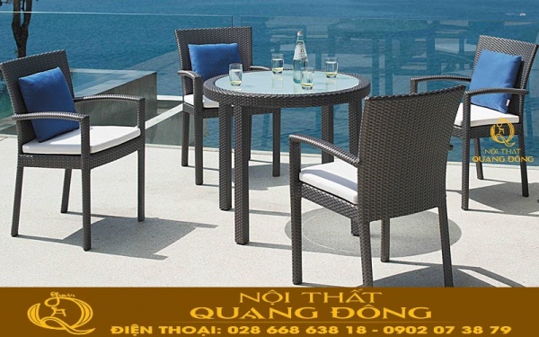 Bàn ghế giả mây QD-2040 tối ưu cho không gian ngoài trời, sân vườn Bàn ghế dùng cho sân vườn ngoài trời đan nhựa giả mây QD-2040