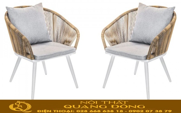 Ghế giả mây kiểu dáng hiện đại, đan sợi tròn QD-2042 Ghế giả mây QD-2042 thiết kế hiện đại, đan bằng sợi mây nhựa tròn bền đẹp