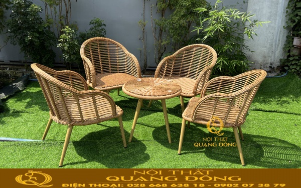 Mẫu bàn ghế giả mây cao cấp đan sợi mây nhựa tròn bản lớn siêu bền cực chất
