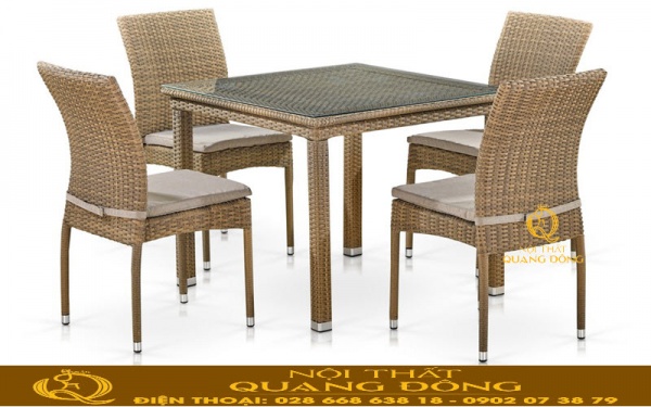 Bàn ghế giả mây QD-2047 với kiểu dáng đơn giản thiết kế không tay vịn gọn gàng