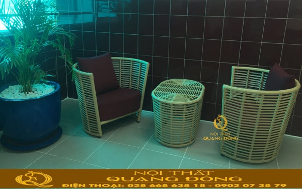 Bàn ghế giả mây QD-2054 với sợi mây nhựa thiết kế giống sợi mây tre tự nhiên