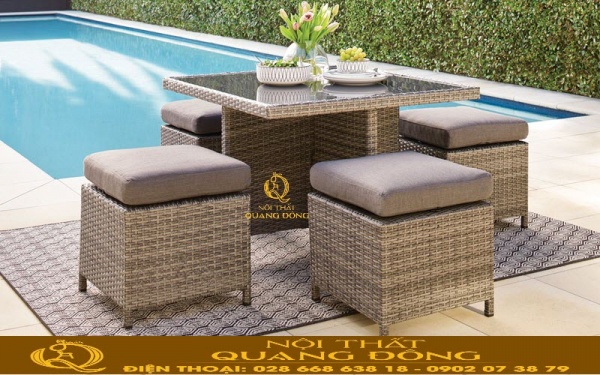 Bàn ghế giả mây QD-2065 thiết kế đơn giản, tối ưu không gian sử dụng Bàn ghế giả mây QD-2065 giải pháp nội thất ngoài trời gọn gàng tiện dụng