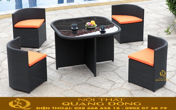 Bộ bàn ghế QD-2071 dùng ngoài trời sân vườn bằng nhựa giả mây kiểu dáng hoàn toàn mới lạ, độc đáo