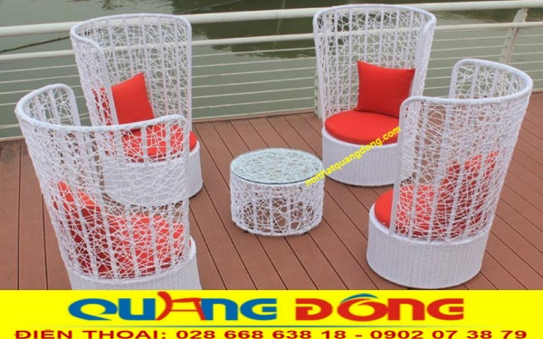 Bàn ghế giả mây QD-2073 thiết kế mới lạ độc đáo với màu trắng tinh khôi Bàn ghế giả mây QD-2073 được thiết kế hoàn toàn mới lạ độc đáo, góp phần trang trí làm đẹp không gian.
