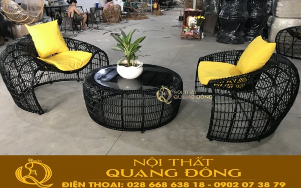 Bàn ghế giả mây QD-2077 độc lạ tạo điểm nhấn đẹp cho không gian nội thất.