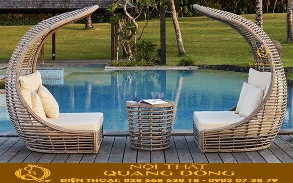 Bàn ghế giả mây QD - 2079 thiết kế sang trọng và độc đáo phù hợp cho resort cao cấp